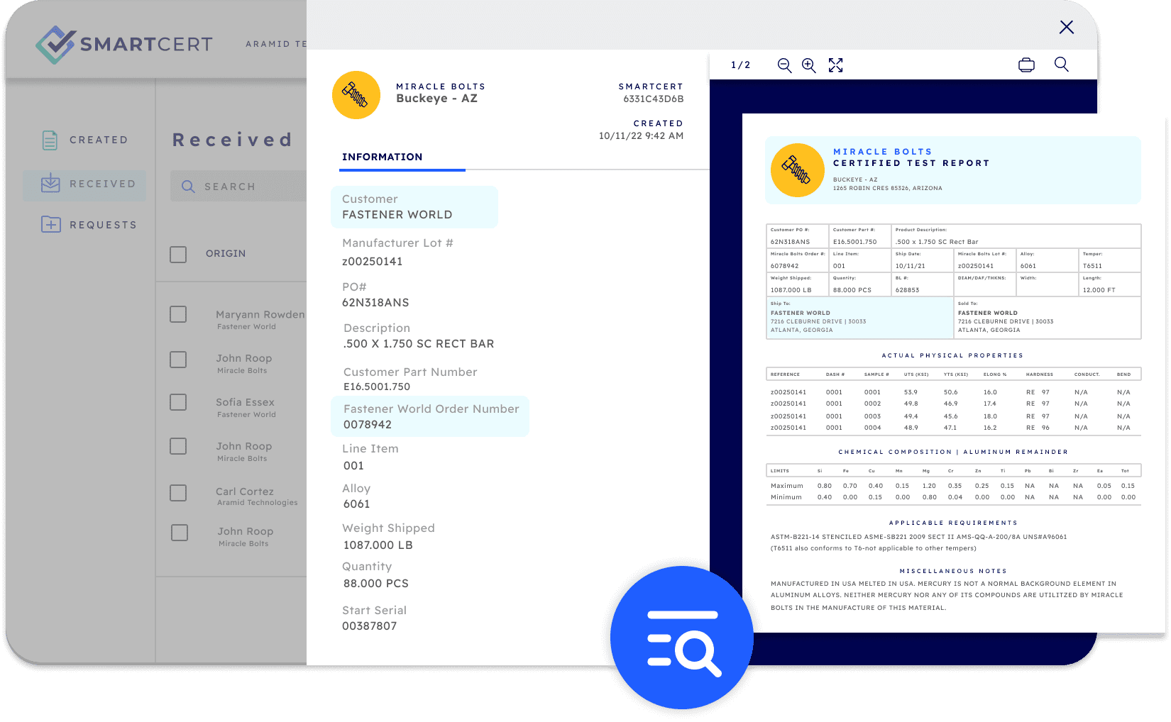 SmartCert Certified Test Report Dashboard Supplier Communication Resources